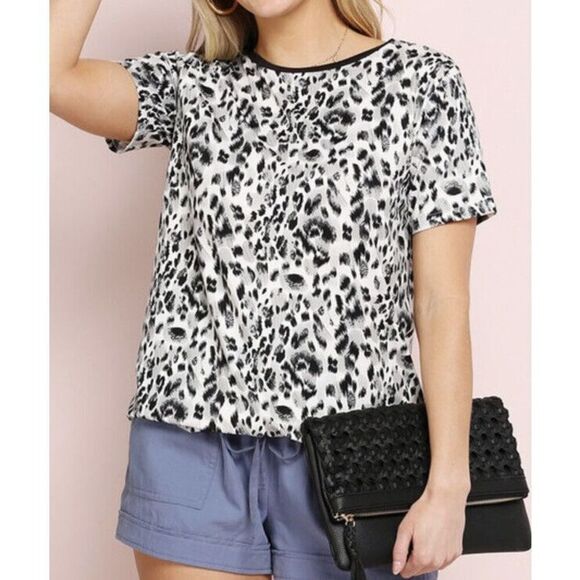 Ninexis Simple Crew Neck Leopard Print Short Sleeve Tee Size XL - Picture 1 of 4